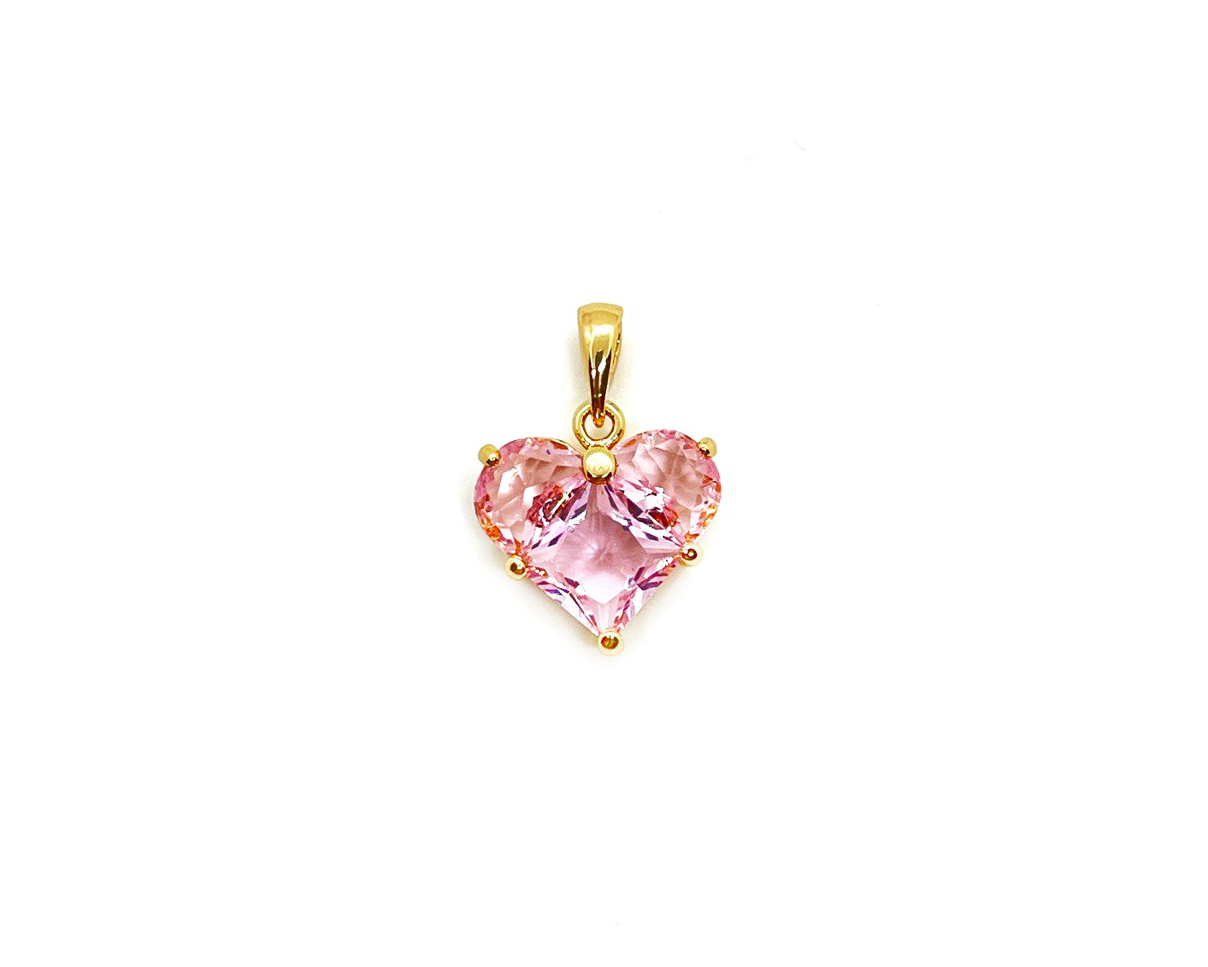 Подвеска Сердце с розовыми фианитами цвет золото размер 15*14мм+5мм бейл