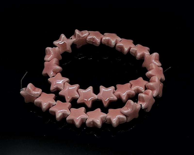 Бусины керамические звездочки цвет розовый (чайная роза) размер 14*8мм