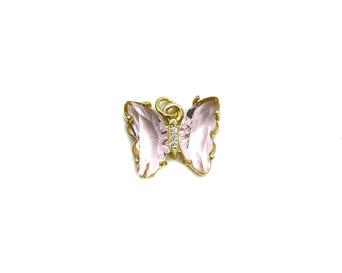 Подвеска Бабочка розовая с фианитами цвет золото размер 15*19мм