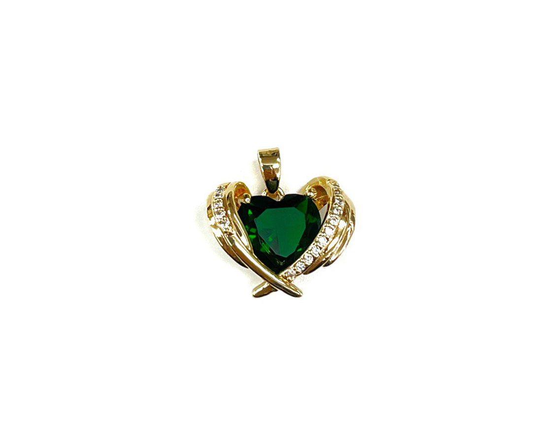 Подвеска Сердце с зеленым фианитом цвет золото размер 15*18мм