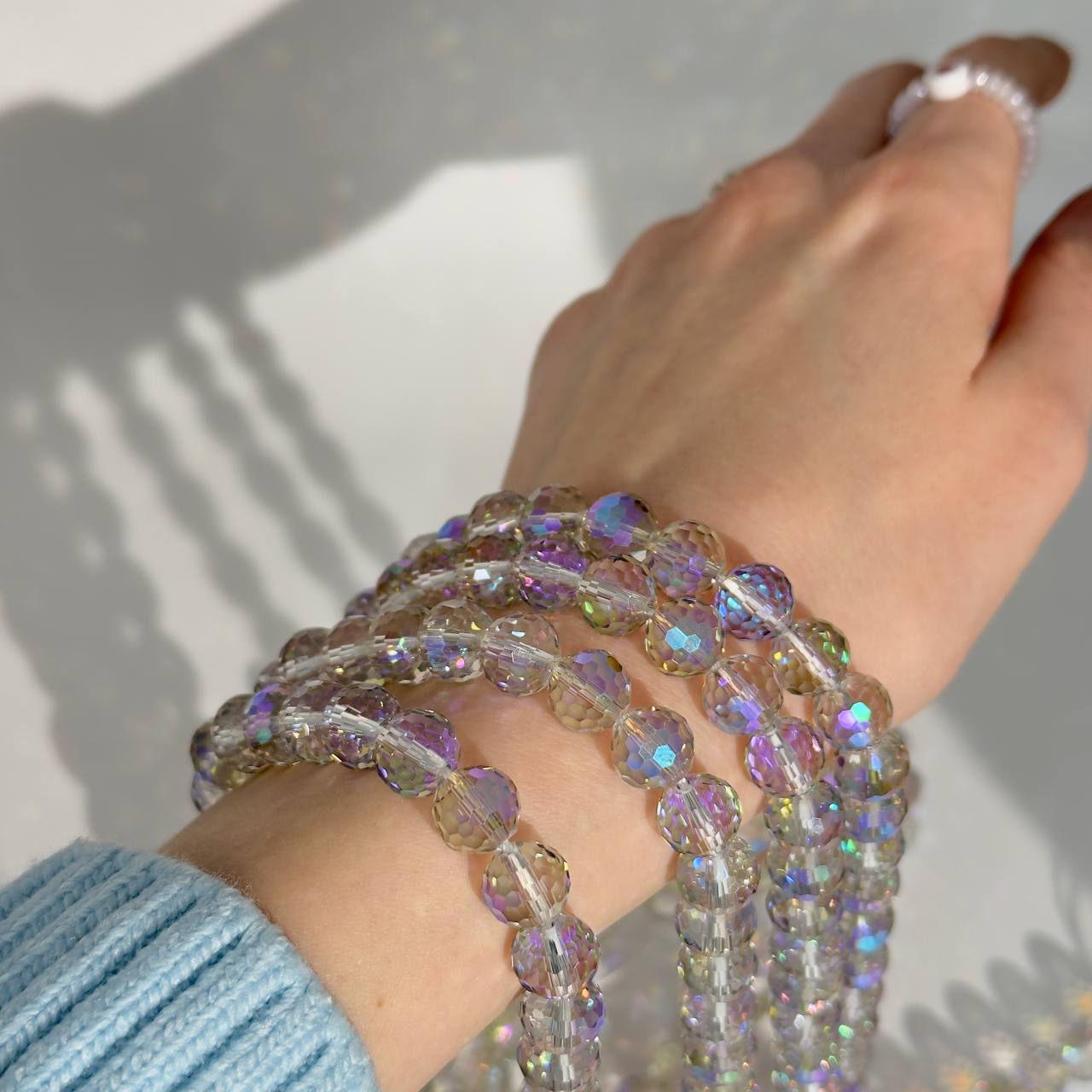 Бусины стеклянные размер 10мм цвет серый с отливом