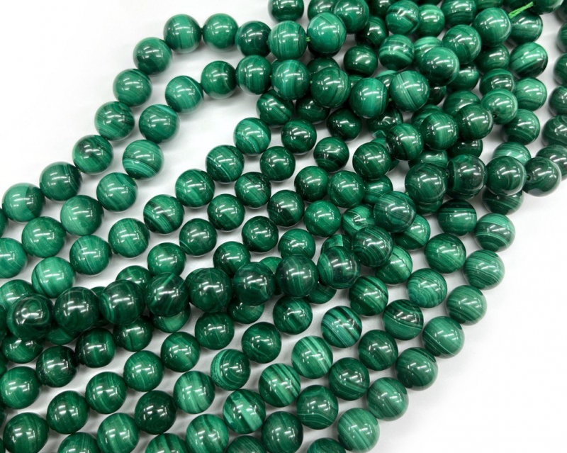 Бусины Малахит гладкий глянцевый шар 6мм 8мм 10мм 12мм натуральный камень 6 мм Зеленый